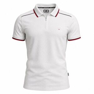 Benjamin Black Mens Quarter Zip Polo Shirt White MKTS756B Short Sleeve L NWT